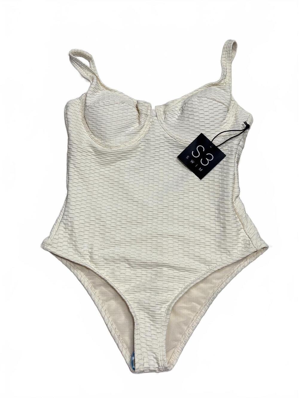 S3 Swim Women's Textured Ivory One Piece Swimsuit Size S